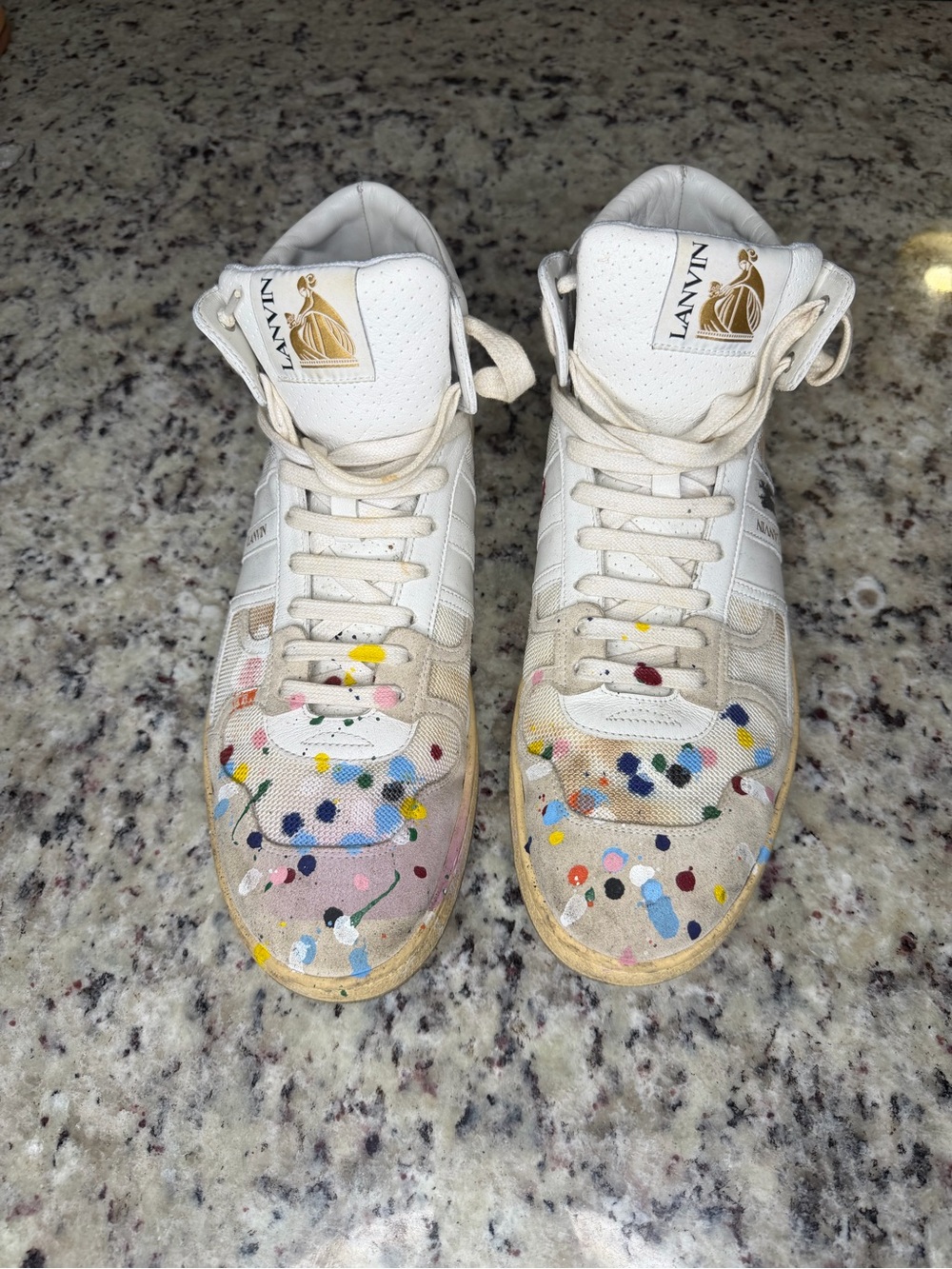 Lanvin Kids White High-Top Sneakers with Multicolor Paint Dots